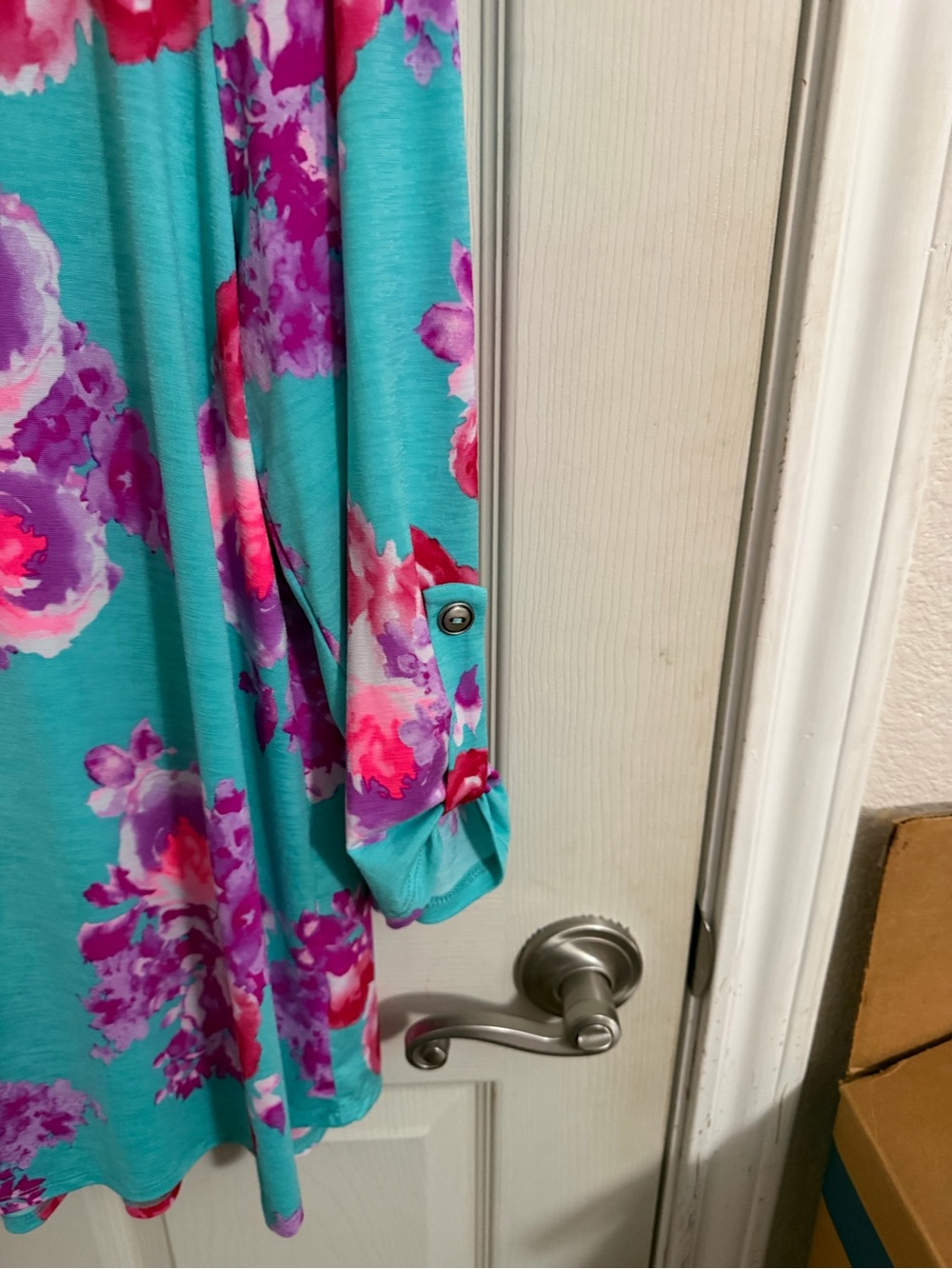 Dear Scarlett Women’s Teal Floral V-Neck Tunic Top - Pink & Purple Bloom - Picture 3 of 3